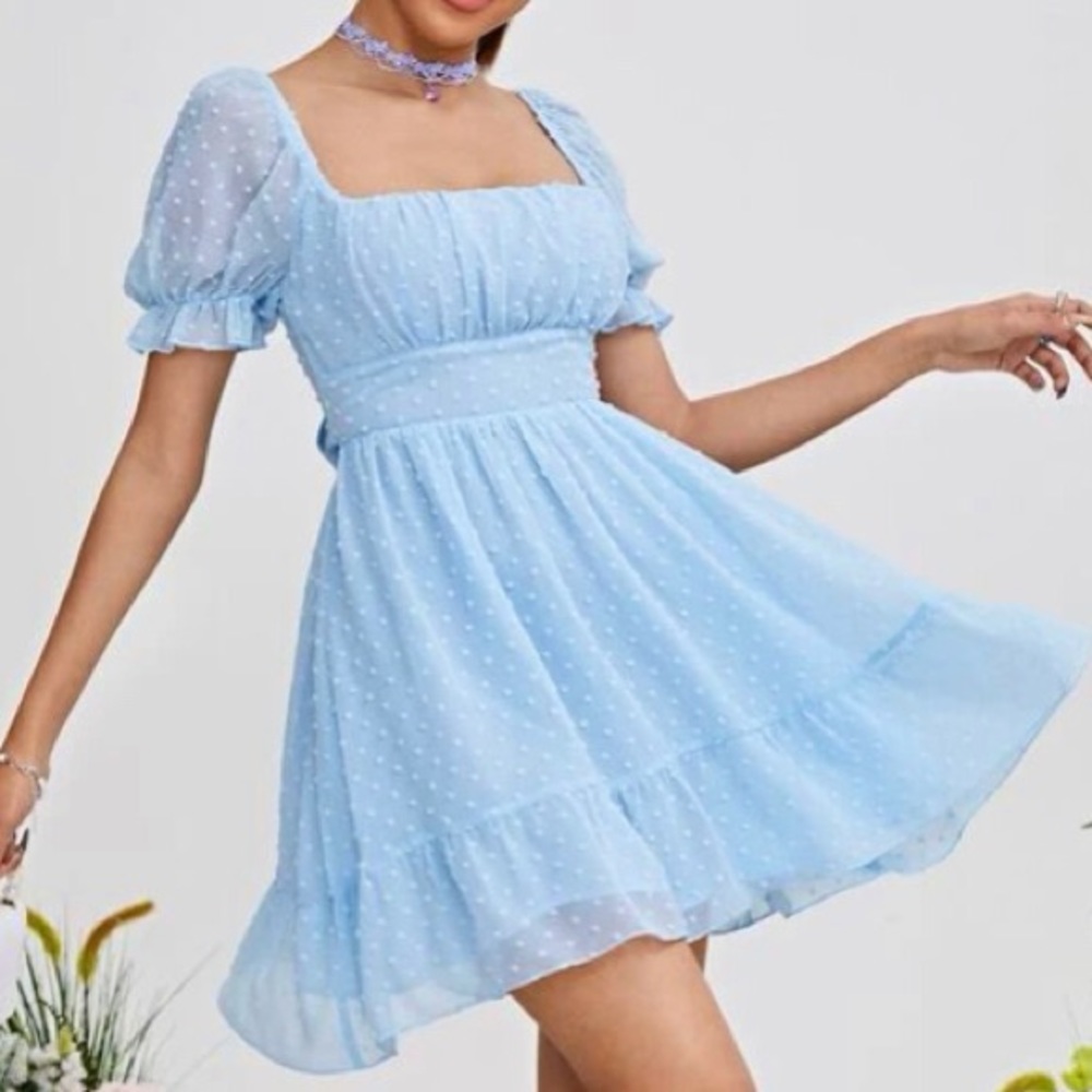 SHEIN Baby Blue Tie Back Dress